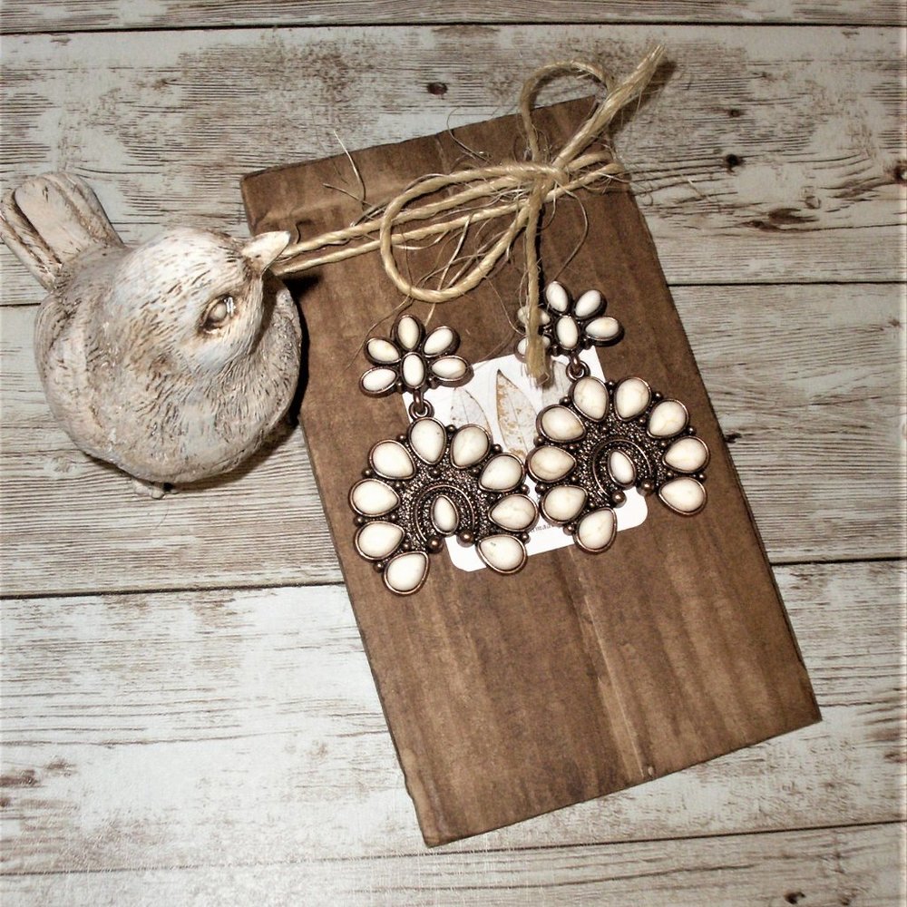 White Stone and Copper Squash Earrings